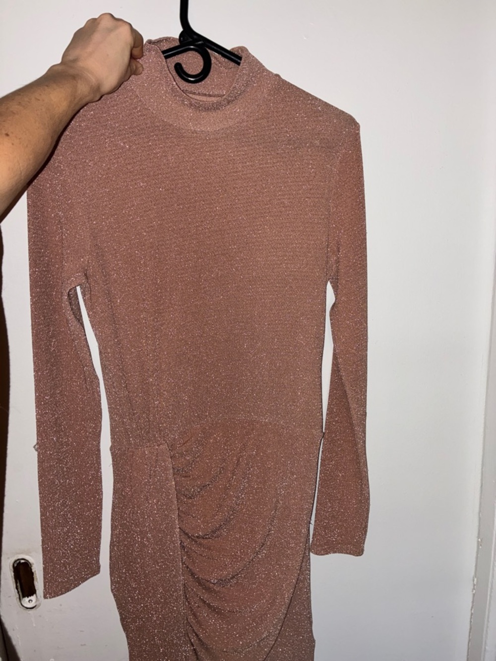 Reformation Rose Gold Long Sleeve Ruched Midi Dress